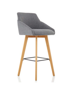 Carmen Grey Fabric Wooden Leg High Stool BR000225