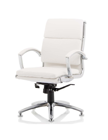 Classic Executive Office Chair Medium Back White With Arms With Chrome Glides KC0293