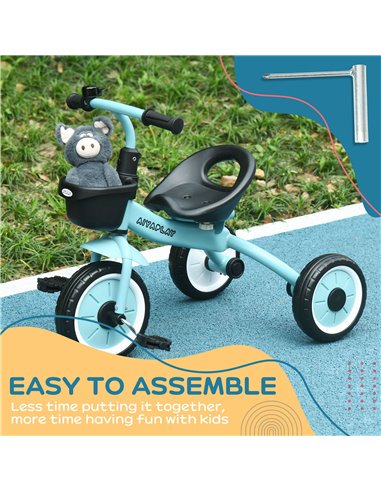 AIYAPLAY Kids Trike, Tricycle, with Adjustable Seat, Basket, Bell, for Ages 2-5 Years - Blue 370-267V00BU