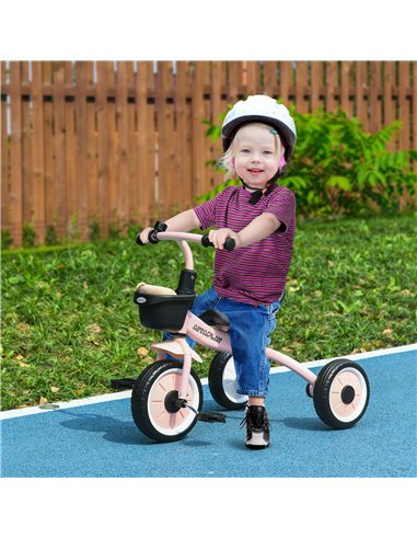 AIYAPLAY Kids Trike, Tricycle, with Adjustable Seat, Basket, Bell, for Ages 2-5 Years - Pink 370-267V00PK