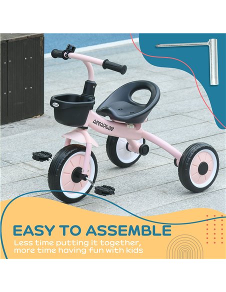 AIYAPLAY Kids Trike, Tricycle, with Adjustable Seat, Basket, Bell, for Ages 2-5 Years - Pink 370-267V00PK - pic 33390 | FastDaddyshop