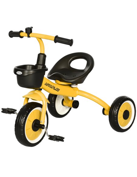 AIYAPLAY Kids Trike, Tricycle, with Adjustable Seat, Basket, Bell, for Ages 2-5 Years - Yellow 370-267V00YL - pic 33402 | FastDaddyshop