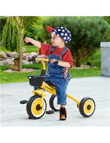 AIYAPLAY Kids Trike, Tricycle, with Adjustable Seat, Basket, Bell, for Ages 2-5 Years - Yellow 370-267V00YL