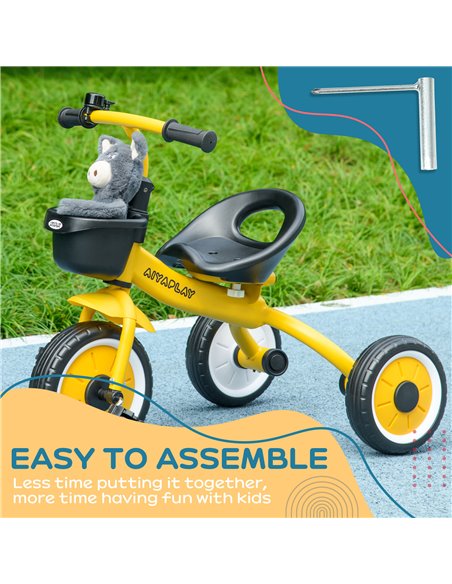 AIYAPLAY Kids Trike, Tricycle, with Adjustable Seat, Basket, Bell, for Ages 2-5 Years - Yellow 370-267V00YL - pic 33408 | FastDaddyshop