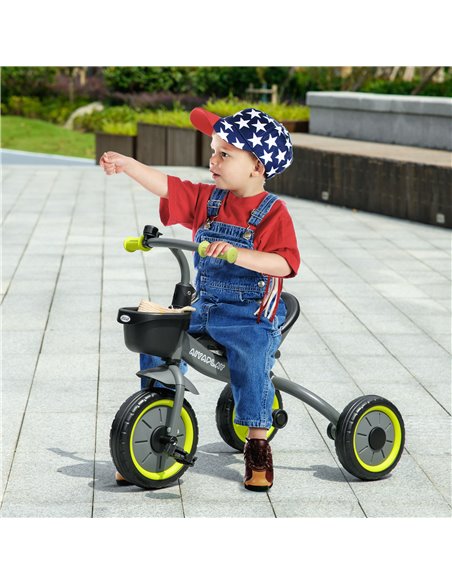 AIYAPLAY Kids Trike, Tricycle, with Adjustable Seat, Basket, Bell, for Ages 2-5 Years - Black 370-267V00BK - pic 33412 | FastDaddyshop
