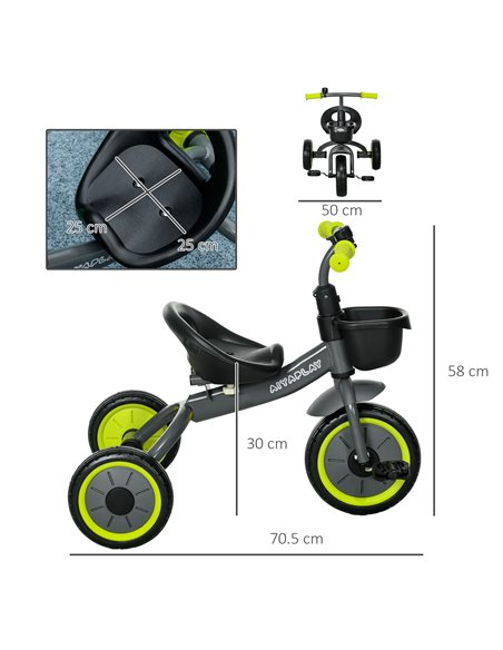 AIYAPLAY Kids Trike, Tricycle, with Adjustable Seat, Basket, Bell, for Ages 2-5 Years - Black 370-267V00BK - pic 33413 | FastDaddyshop