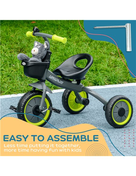 AIYAPLAY Kids Trike, Tricycle, with Adjustable Seat, Basket, Bell, for Ages 2-5 Years - Black 370-267V00BK - pic 33417 | FastDaddyshop