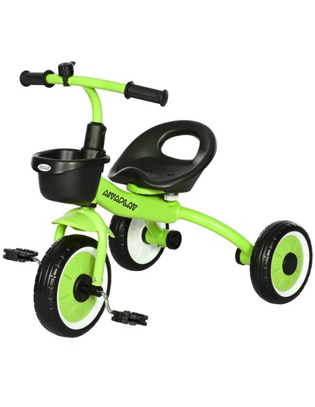 AIYAPLAY Kids Trike, Tricycle, with Adjustable Seat, Basket, Bell, for Ages 2-5 Years - Green 370-267V00GN - pic 33420 | FastDaddyshop