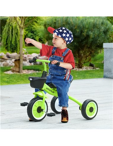 AIYAPLAY Kids Trike, Tricycle, with Adjustable Seat, Basket, Bell, for Ages 2-5 Years - Green 370-267V00GN