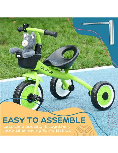 AIYAPLAY Kids Trike, Tricycle, with Adjustable Seat, Basket, Bell, for Ages 2-5 Years - Green 370-267V00GN - pic 33426 | FastDaddyshop