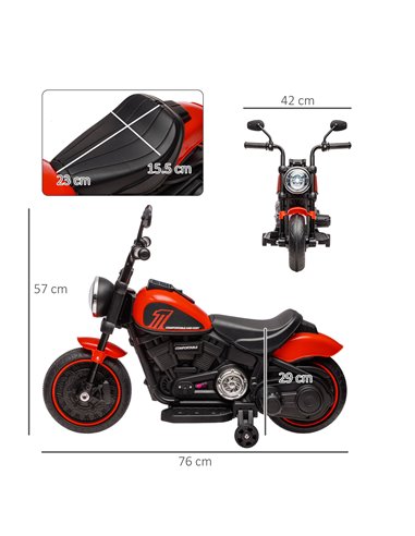 HOMCOM 6v Electric Motorbike with Training Wheels, One-Button Start - Red 370-283V70RD