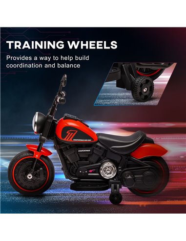 HOMCOM 6v Electric Motorbike with Training Wheels, One-Button Start - Red 370-283V70RD