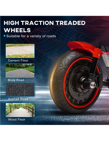 HOMCOM 6v Electric Motorbike with Training Wheels, One-Button Start - Red 370-283V70RD