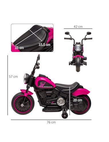 HOMCOM 6v Electric Motorbike with Training Wheels, One-Button Start - Pink 370-283V70PK