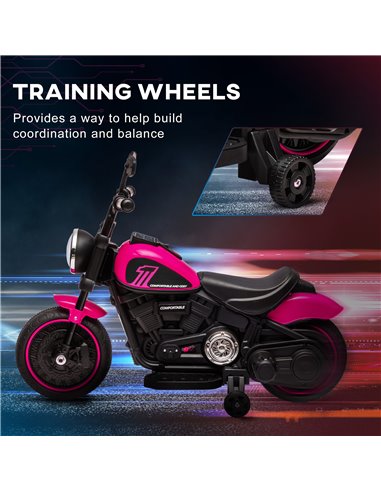HOMCOM 6v Electric Motorbike with Training Wheels, One-Button Start - Pink 370-283V70PK
