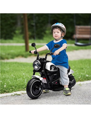 HOMCOM 6v Electric Motorbike with Training Wheels, One-Button Start - White 370-283V70WT
