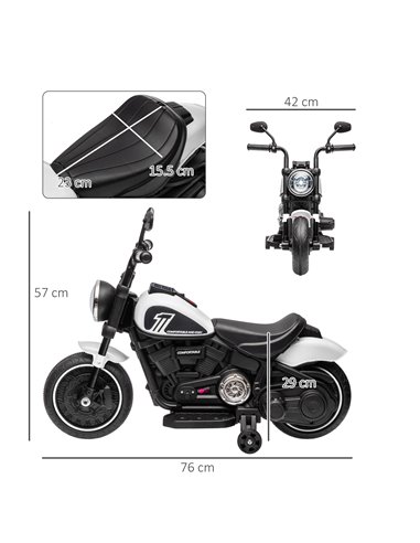HOMCOM 6v Electric Motorbike with Training Wheels, One-Button Start - White 370-283V70WT