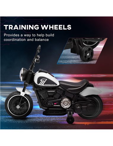 HOMCOM 6v Electric Motorbike with Training Wheels, One-Button Start - White 370-283V70WT