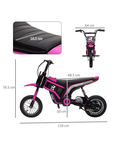 HOMCOM 24V Electric Motorbike, Dirt Bike, 16 Km/h Max. Speed, Pink 370-304V70PK