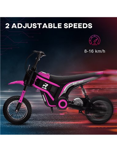 HOMCOM 24V Electric Motorbike, Dirt Bike with Twist Grip Throttle, Music Horn, 12" Pneumatic Tyres, 16 Km/h Max. Speed, Pink 370