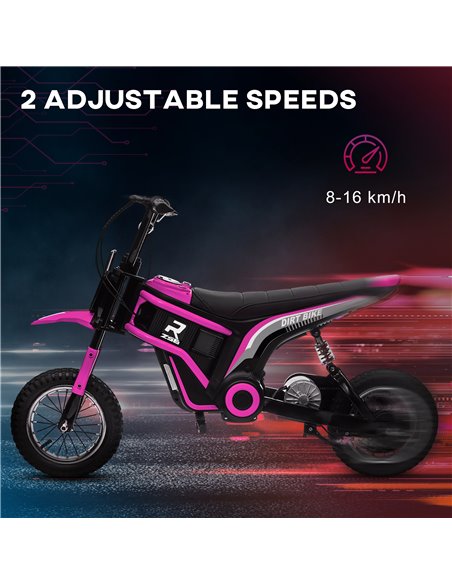 HOMCOM 24V Electric Motorbike, Dirt Bike with Twist Grip Throttle, Music Horn, 12" Pneumatic Tyres, 16 Km/h Max. Speed, Pink 370 - pic 33478 | FastDaddyshop
