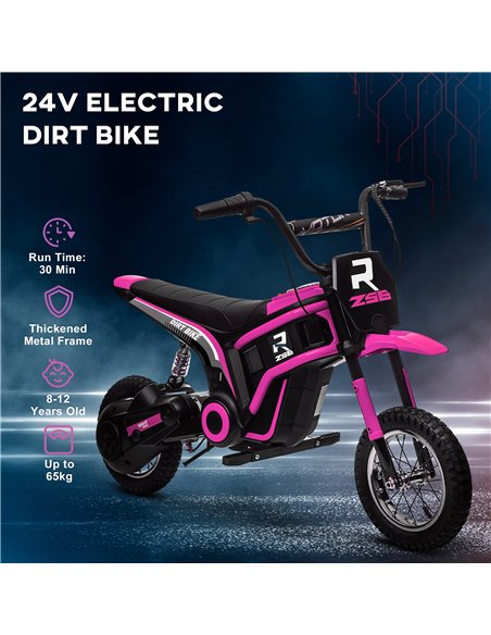 HOMCOM 24V Electric Motorbike, Dirt Bike with Twist Grip Throttle, Music Horn, 12" Pneumatic Tyres, 16 Km/h Max. Speed, Pink 370 - pic 33479 | FastDaddyshop