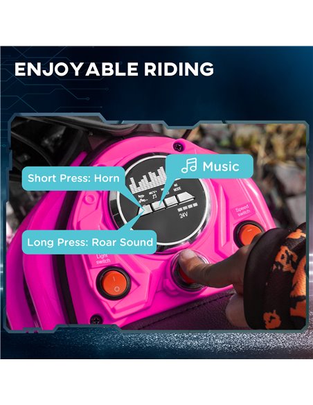 HOMCOM 24V Electric Motorbike, Dirt Bike with Twist Grip Throttle, Music Horn, 12" Pneumatic Tyres, 16 Km/h Max. Speed, Pink 370 - pic 33480 | FastDaddyshop