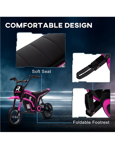 HOMCOM 24V Electric Motorbike, Dirt Bike with Twist Grip Throttle, Music Horn, 12" Pneumatic Tyres, 16 Km/h Max. Speed, Pink 370
