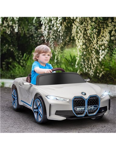 HOMCOM BMW i4 Licensed 12V Kids Electric Car with Remote Control, White 370-294V70WT