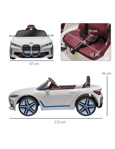 HOMCOM BMW i4 Licensed 12V Kids Electric Car with Remote Control, White 370-294V70WT