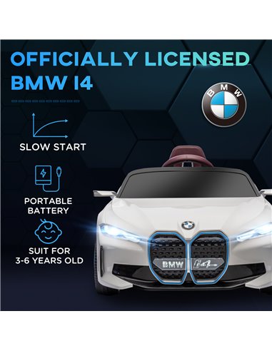 HOMCOM BMW i4 Licensed 12V Kids Electric Ride on Car w/ Remote Control, Powered Electric Car w/ Portable Battery, Music, for Kid