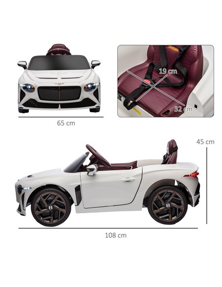 HOMCOM Bentley Bacalar Licensed 12V Kids Electric Car with Remote Control, White 370-293V70WT - pic 33530 | FastDaddyshop