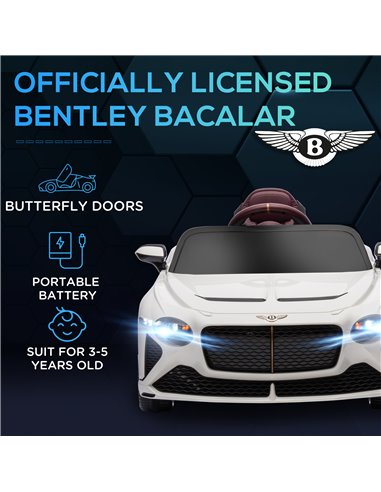 HOMCOM Bentley Bacalar Licensed 12V Kids Electric Ride on Car w/ Remote Control, Powered Electric Car w/ Portable Battery, for K