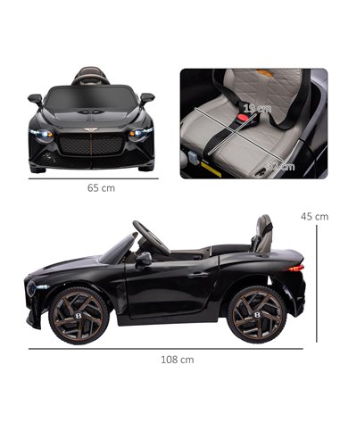 HOMCOM Bentley Bacalar Licensed 12V Kids Electric Car with Remote Control, Black 370-293V70BK