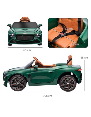 HOMCOM Bentley Bacalar Licensed 12V Kids Electric Car with Remote Control, Green 370-293V70GN