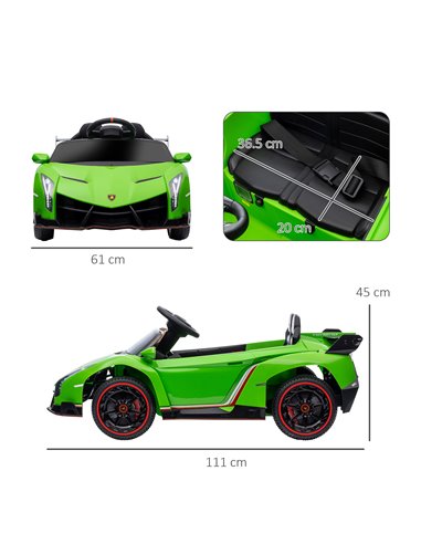 HOMCOM Lamborghini Veneno Licensed 12V Kids Electric Car, Green 370-279V70GN
