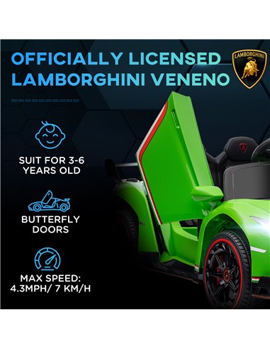 HOMCOM Lamborghini Veneno Licensed 12V Kids Electric Ride on Car w/ Butterfly Doors, Portable Battery, Powered Electric Car w/ B