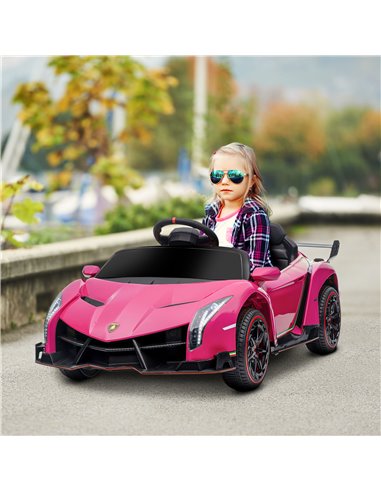 HOMCOM Lamborghini Veneno Licensed 12V Kids Electric Ride on Car, Pink 370-279V70PK