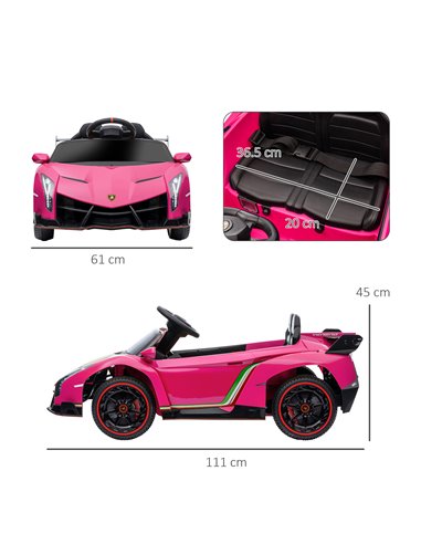 HOMCOM Lamborghini Veneno Licensed 12V Kids Electric Ride on Car, Pink 370-279V70PK