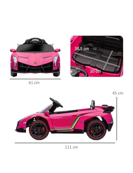 HOMCOM Lamborghini Veneno Licensed 12V Kids Electric Ride on Car, Pink 370-279V70PK - pic 33602 | FastDaddyshop