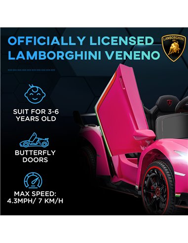 HOMCOM Lamborghini Veneno Licensed 12V Kids Electric Ride on Car w/ Butterfly Doors, Portable Battery, Powered Electric Car w/ B