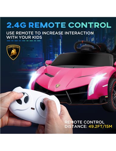 HOMCOM Lamborghini Veneno Licensed 12V Kids Electric Ride on Car w/ Butterfly Doors, Portable Battery, Powered Electric Car w/ B
