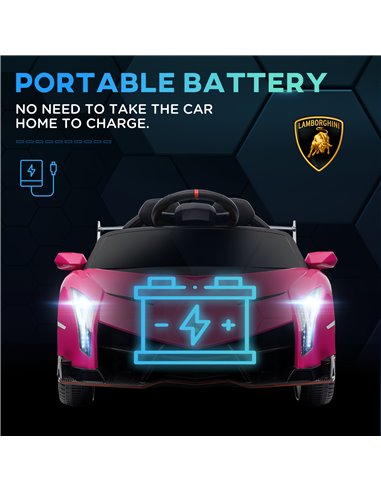 HOMCOM Lamborghini Veneno Licensed 12V Kids Electric Ride on Car w/ Butterfly Doors, Portable Battery, Powered Electric Car w/ B
