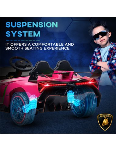 HOMCOM Lamborghini Veneno Licensed 12V Kids Electric Ride on Car w/ Butterfly Doors, Portable Battery, Powered Electric Car w/ B