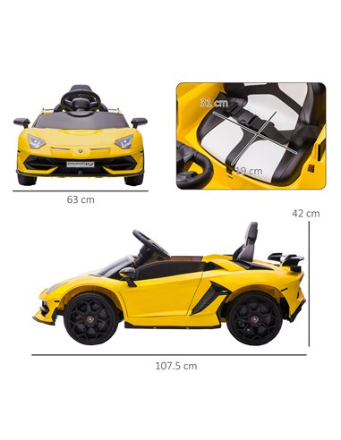 HOMCOM Lamborghini Licensed 12V Kids Electric Car with Remote, Yellow 370-306V70YL