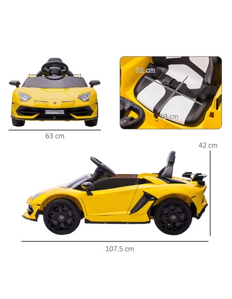 HOMCOM Lamborghini Licensed 12V Kids Electric Car with Remote, Yellow 370-306V70YL - pic 33611 | FastDaddyshop