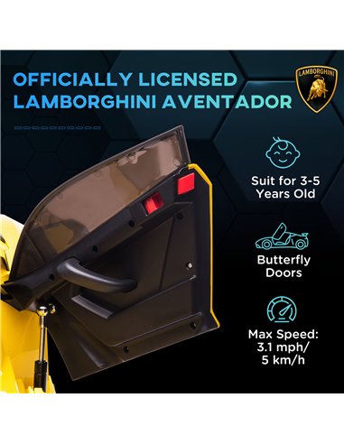 HOMCOM Lamborghini Licensed 12V Kids Electric Car w/ Butterfly Doors, Easy Transport Remote, Music, Horn, Suspension - Yellow 37