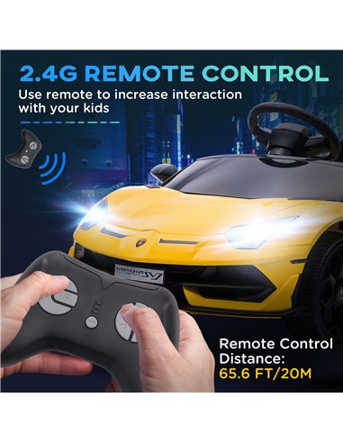HOMCOM Lamborghini Licensed 12V Kids Electric Car w/ Butterfly Doors, Easy Transport Remote, Music, Horn, Suspension - Yellow 37