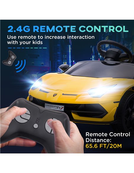 HOMCOM Lamborghini Licensed 12V Kids Electric Car w/ Butterfly Doors, Easy Transport Remote, Music, Horn, Suspension - Yellow 37 - pic 33614 | FastDaddyshop