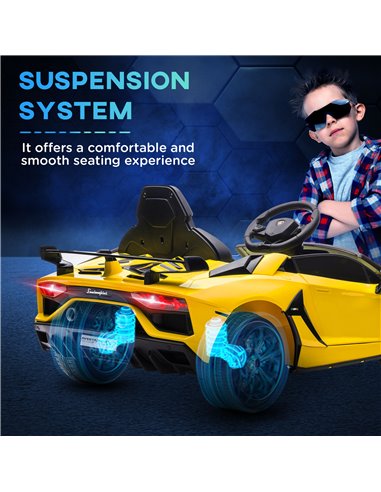HOMCOM Lamborghini Licensed 12V Kids Electric Car w/ Butterfly Doors, Easy Transport Remote, Music, Horn, Suspension - Yellow 37